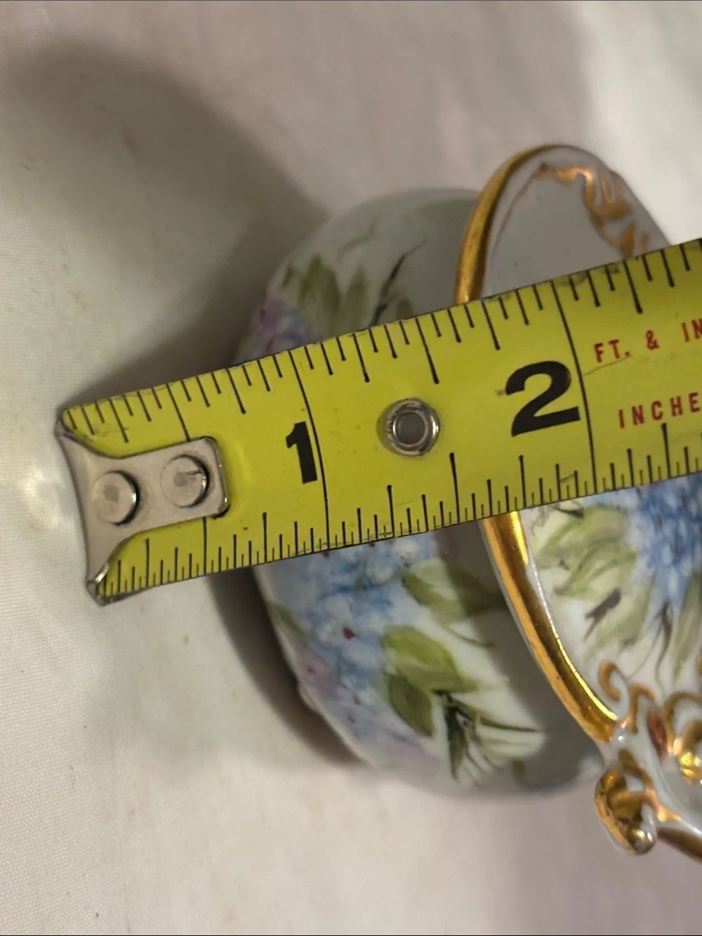 Porcelain Trinket Box with Hand-Painted Blue Floral and Gold Scrolls